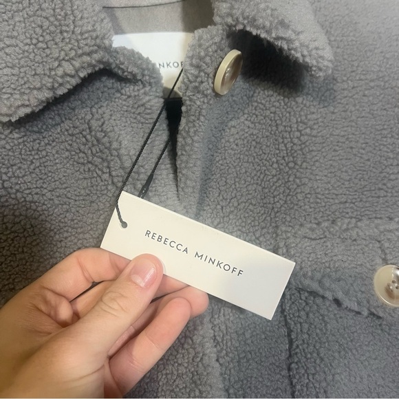 Rebecca Minkoff Long Sherpa Teddy Coat Gray Size Small Suede Lined NWT Shacket - Picture 10 of 12